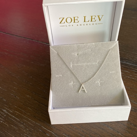 Dainty white gold initial A necklace with pave diamonds. - Picture 3 of 3